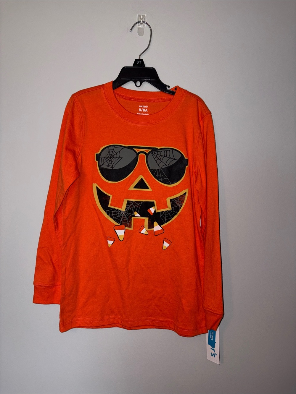 NWT Carter’s Orange Halloween Pumpkin Graphic Long-Sleeve Tee Youth 8